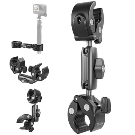 TELESIN GP-HBM-001-D Camera Mount - Aluminum Alloy Clamp Mount for Bicycle Handlebar, Dual Rotatable Ball Head, Rubber Pads, Suitable for Motorcycle, Bicycle, Selfie Stand