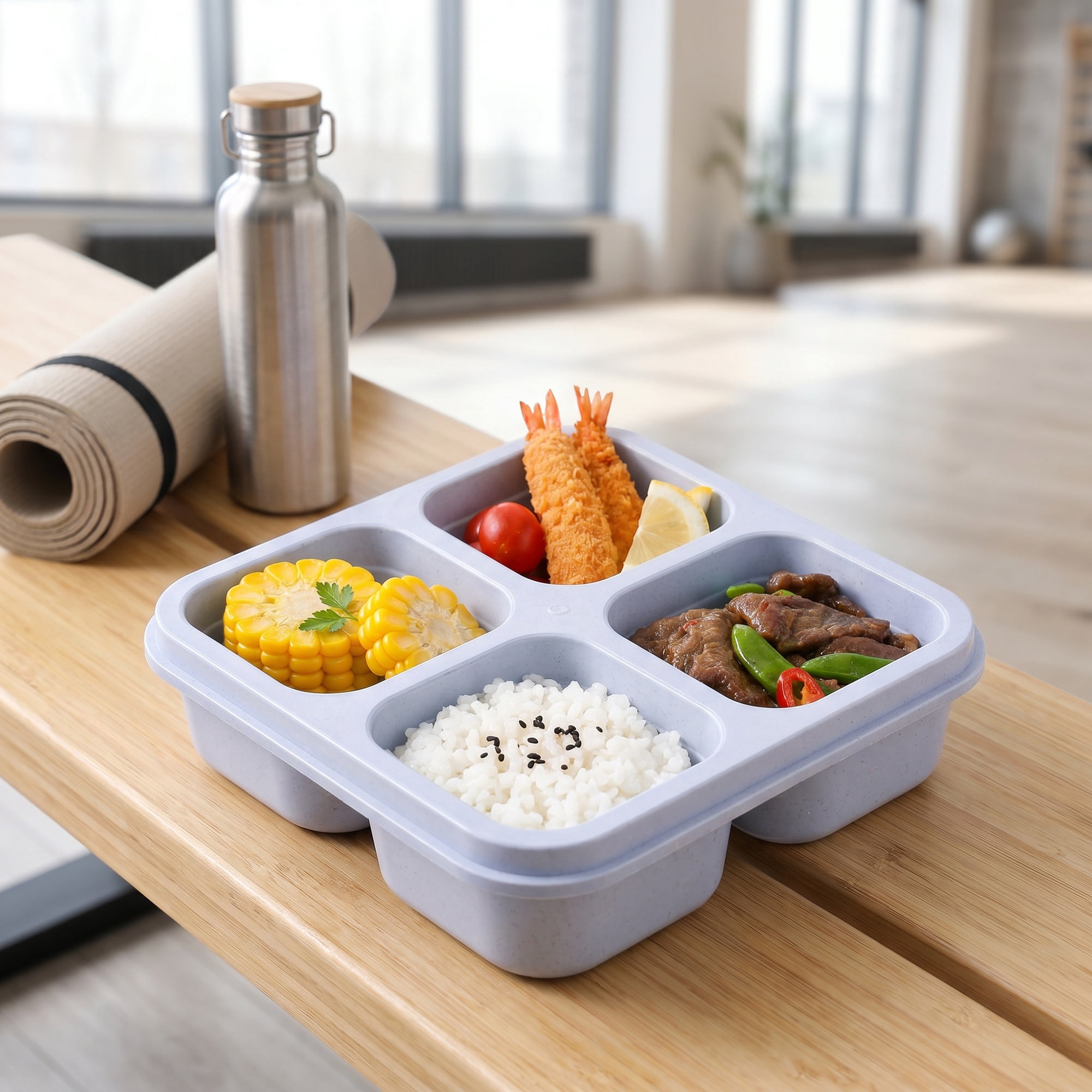 Unique Bargains 4-Compartment Leak-Proof Meal Lunch Bento Box for Work Green