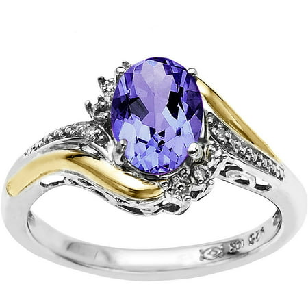 Duet Sterling Silver with 10kt Yellow Gold Oval Amethyst and Diamond Accent Ring