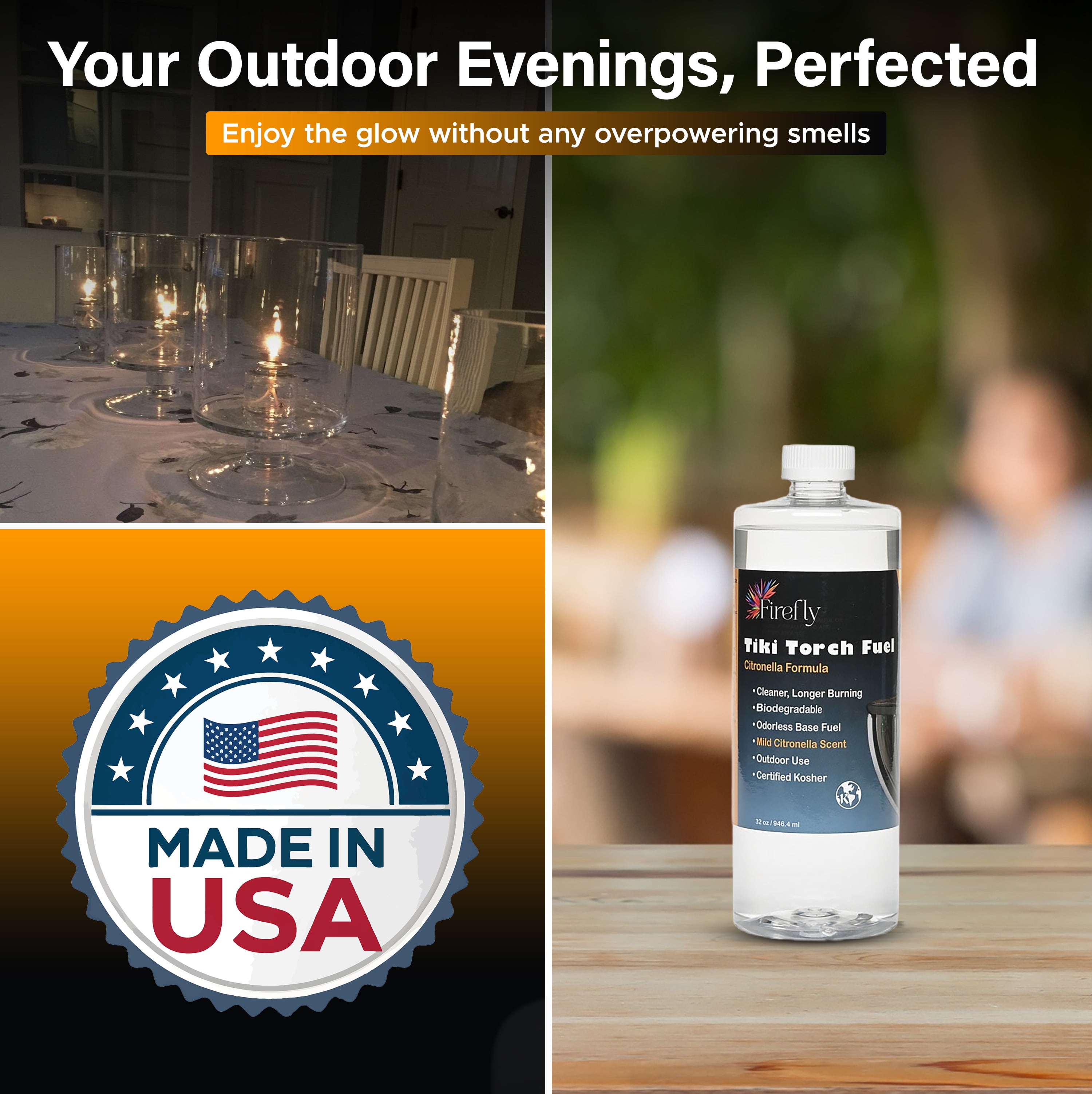 Firefly  Fuel Tiki Torch Fuel, Citronella Oil, Long Burning, Less Smoke, Clear, 32 oz