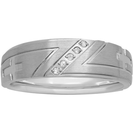 Men's Stainless Steel Diamond Accent Tapered Cross Wedding Band - Mens Ring