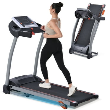 EUROCO Folding Treadmill with 7.5mph Speed, Portable Running Walking Compact Exercise Machine with 12 Preset Program, 3-Level Incline ,  Device Holder and Pulse Sensor for Home