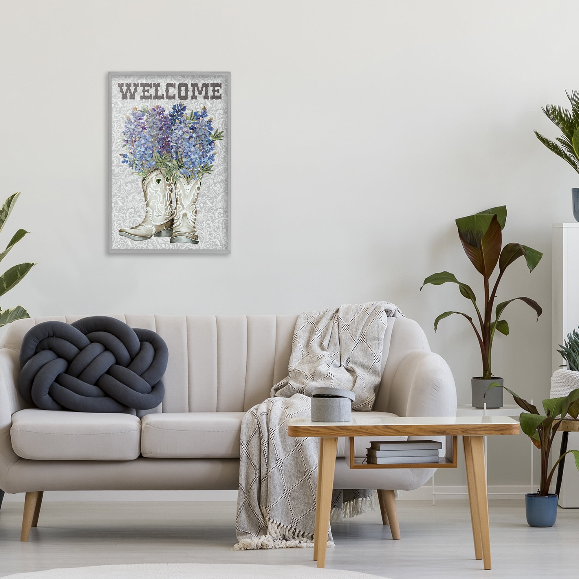 Stupell Industries Welcome Bluebonnet on Paisley Gray Framed Giclee Art, design by Cindy Jacobs