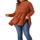 thumbnail image 4 of Agnes Orinda Blusas de Peplum de Manga Larga para Mujeres Talla Grande 2X Color Rojo Ladrillo, 4 of 6