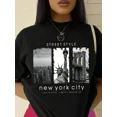 thumbnail image 3 of Pattern Printed Short-Sleeved T-Shirt STREET STYLE New York City EMPIRE STATE LIBERTY BROOKLYN Graphic Tees Women Tops, 3 of 5