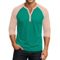 thumbnail image 2 of Hearthz Raglan 3/4 Sleevet Shirts for Men Henley Neck Baseball Shirt Colorblock Men Summer Tops Fall Mens T-Shirts, 2 of 9