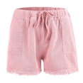 thumbnail image 5 of MIXUE Shorts For Women Summer Solid Color Denim Elastic Waist Drawstring With Pockets Tassel Casual Jeans Shorts Beachwear,Black,XL, 5 of 6