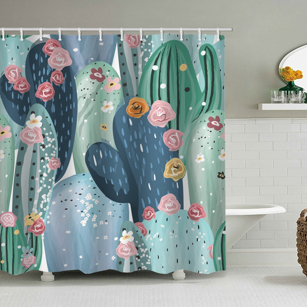 Cactus Shower Curtain Waterproof Fabric Polyester Floral Bathroom Accessories