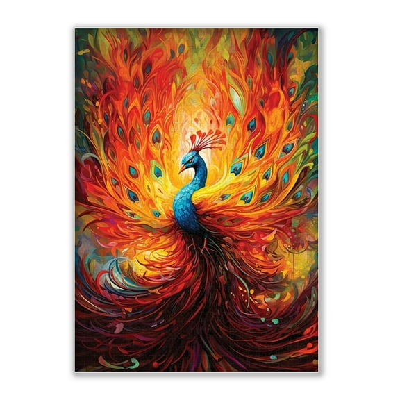 Flame Fantasy Feather Peacock-Colorful Art 1000 Piece Adult Jigsaw Puzzle, Intellectual Challenge, Home Wall Decoration, Holiday Party, Birthday Gift, Adult Fun Jigsaw Puzzle. Size: 29.5x19.7in
