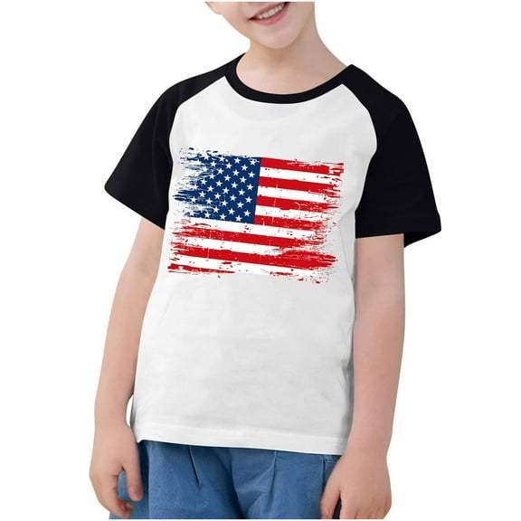 ZACPNCV Boys 4th of July Shirt Flag T-Shirts for Kids Toddler Patriotic Tee Tops Girls Independence Day Gifts Black 7-8 Years
