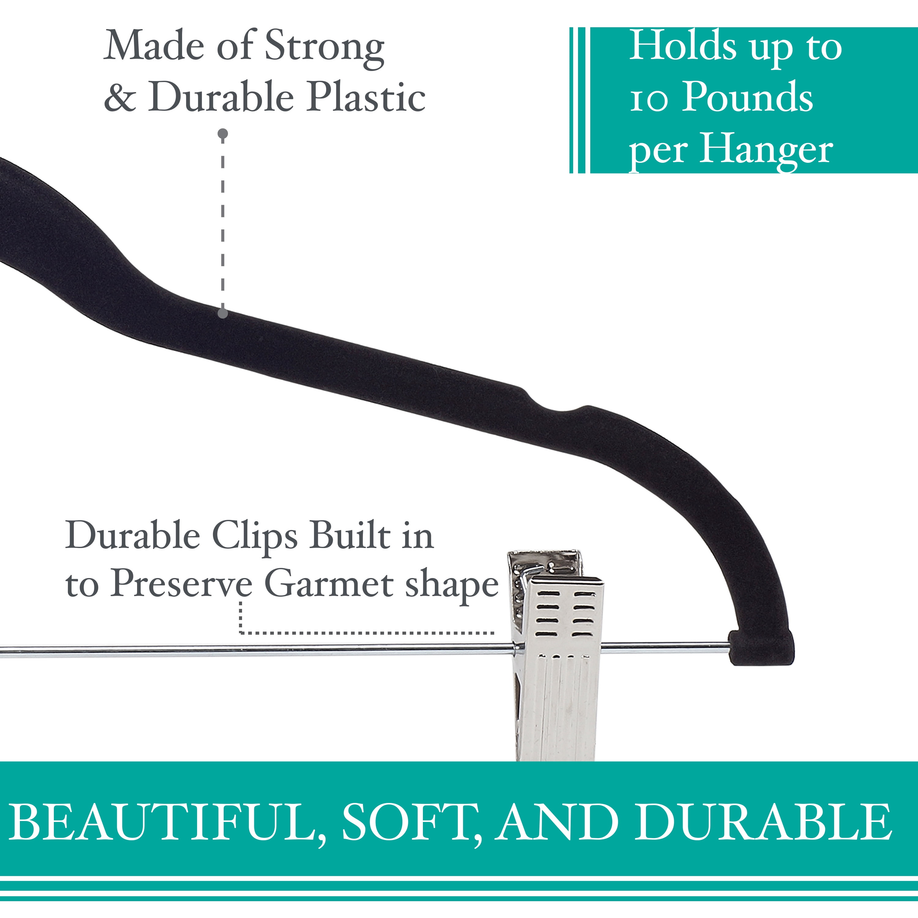 Simplify 120 Pack Velvet Skirt Hangers with Clips, Adult Size, Black