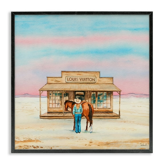 Stupell Industries Glam Cowgirl Shopping Fashion Painting Black Framed Art Print Wall Art, 12 x 12