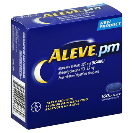 Aleve PM 160 Caplets Total Naproxen Sodium 220mg NSAID / Diphenhydramine 25 mg (Nighttime Sleep-Aid) Total 2 Bottles Each Bottle Contains 80