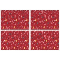 Red Christmas Candy Cane Pattern Summer Placemats Table Placemats Set Of 4-Linen Kitchen Washable Placemats Table Mats 11.8"x17.7" Non-Slip Heat Resistant