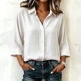 thumbnail image 2 of Gaukiv Womens Shirts Three Quarter Sleeve Collared Blouse Loose Fit Summer Tops White S, 2 of 4