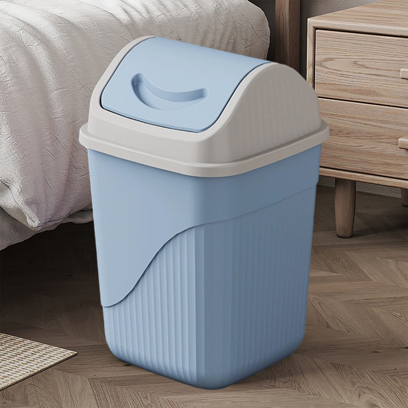 AuroraX Small Trash Can with Lid 4.5 Gallon Desk-Top WasteBasket Bathroom Slim Square Bedroom Small Garbage Can -Blue