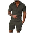 thumbnail image 2 of Kagetolytai Suits Men's Short Sets Outfits 2 Piece Summer Tracksuit Short Sleeve Shirt and Shorts Set Casual Sport Suit Suits For Men Gray S, 2 of 6