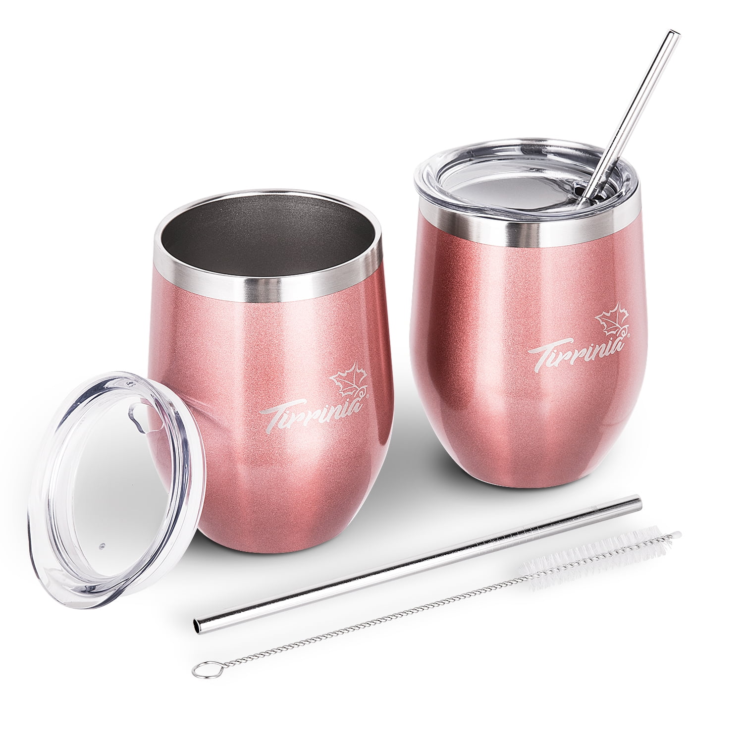 2 PCS Stainless Steel 12OZ Wine Tumbler GOLD Wine Chillers with Lids and Straws for Wine Coffee Drinks Champagne Cocktails 