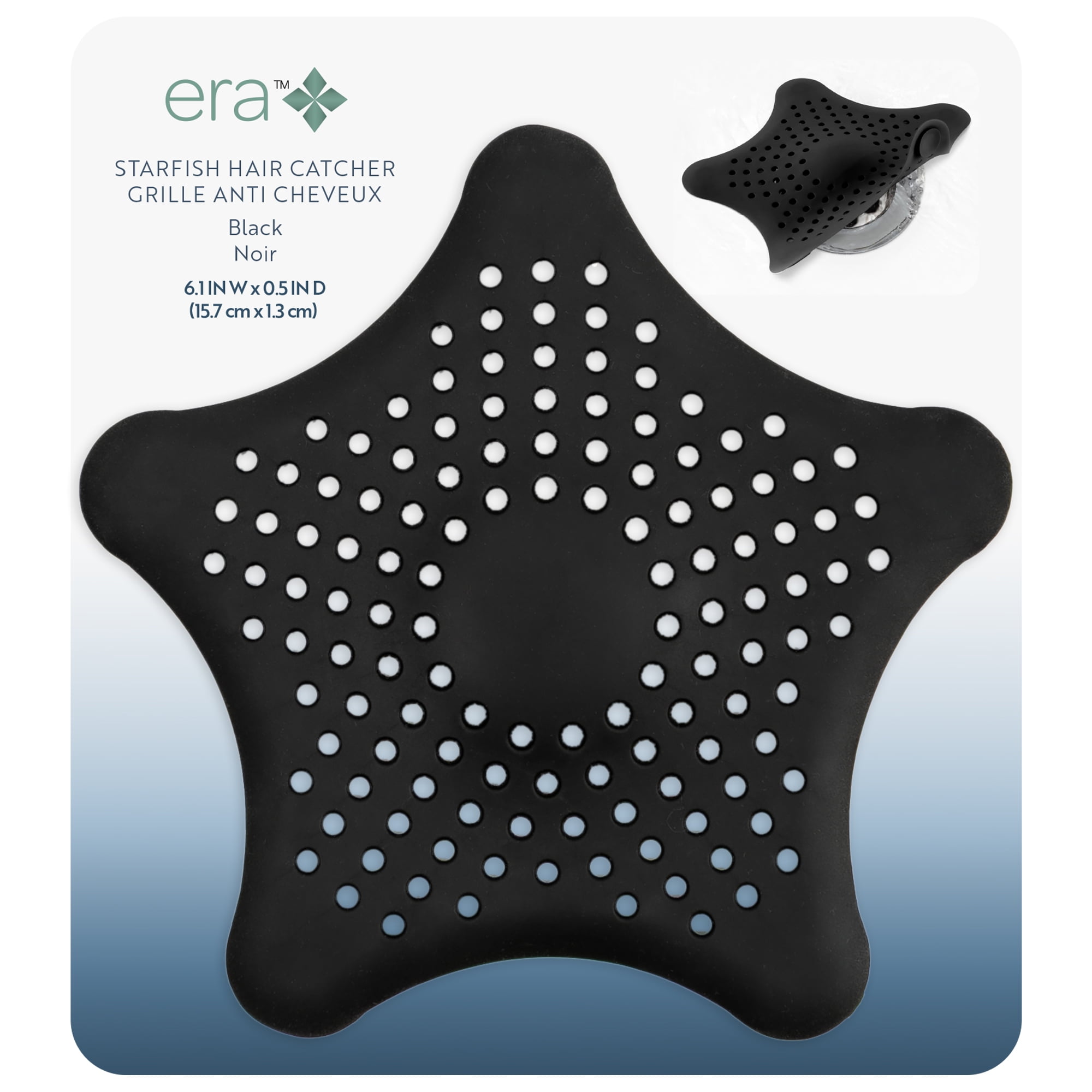 Era Silicone Hair Catcher for Bath and Shower Drains, Black 6.18x6.18in, Hair drain catcher