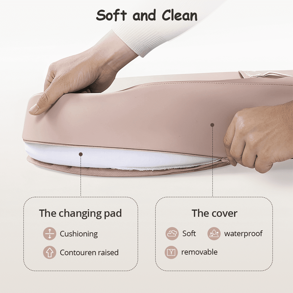 Baby Changing Pad, Caveen Wipeable Baby Changing Station for Diaper Change and Dresser, with Waterproof PU Cover and Non-Slip Bottom, Portable,Pink