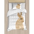 thumbnail image 1 of Bunny Duvet Cover Set Twin Size, Chinese Zodiac Theme Abstract Hare with Polygonal Effect and Inscription, 2 Piece Bedding Set with 1 Pillow Sham, SBrown Beige and White, by Ambesonne, 1 of 3