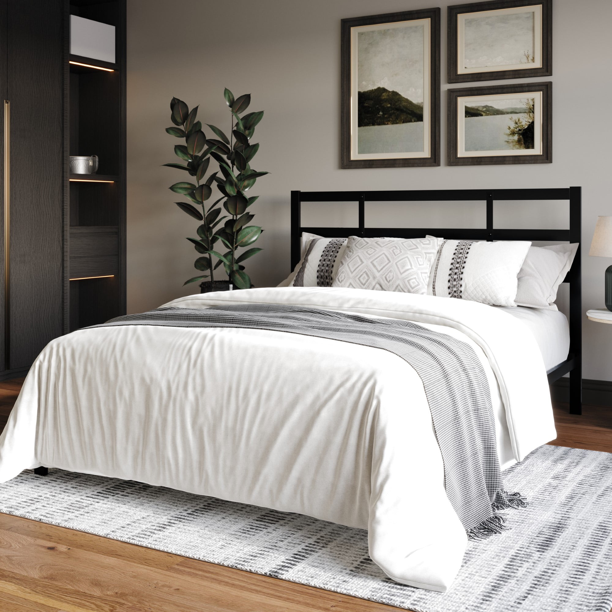 Home Design Sumter Queen Metal Bed Frame with Under-Bed Storage, Sturdy Slats, Black, Easy Assembly, Adult