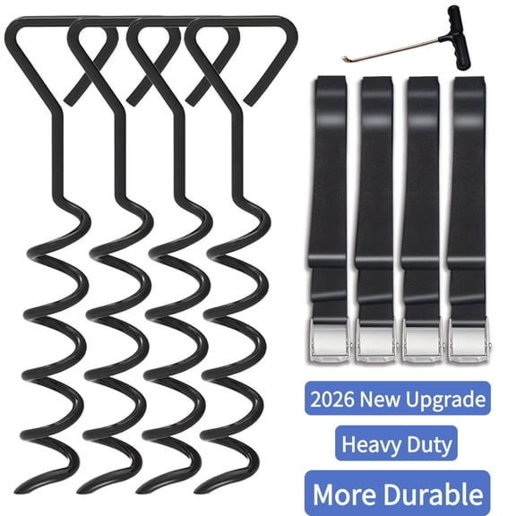 Trampoline Stakes Kit, Heavy Duty Trampoline Anchors Accessory,4 Pack Screw In Ground Anchors High Wind with Straps for Trampoline Camping Tents