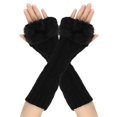 thumbnail image 2 of Womens Long Knit Fingerless Gloves Furry Warm Arm Sleeve Hand Cover, 2 of 5