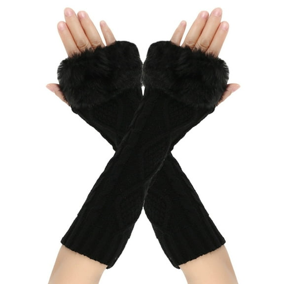 Tittly Winter Gloves Gloves for Women Women's Long Furry Gloves Knitted Warm Fingerless Arm Sleeves Knit Gloves Warm Gloves Black One Size