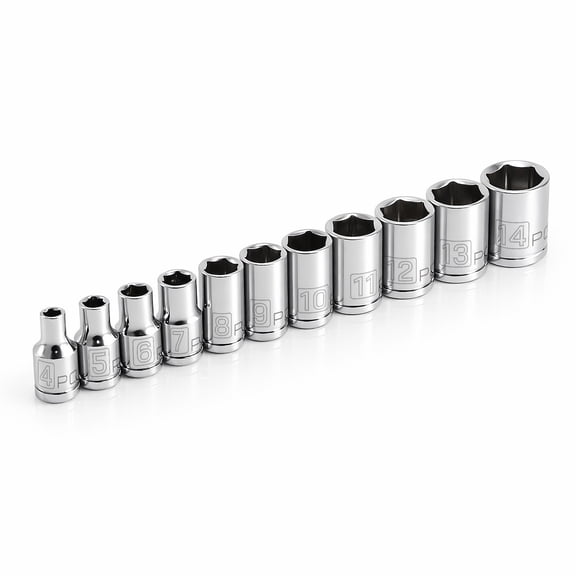 Powerbuilt 11 Piece 1/4 Inch Drive Metric 6 Point Shallow Socket Set - 640498