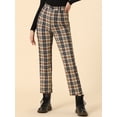 thumbnail image 2 of DARING DIVA Women's Plaid Trousers Button Tartan Check Work Pants M Dark Brown, 2 of 6