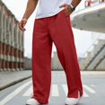 thumbnail image 2 of Men's Wide Leg Trousers Loose Straight Cut Split Hem Side Pockets Lightweight Full Length Casual Relaxed Pants, L, 2 of 6