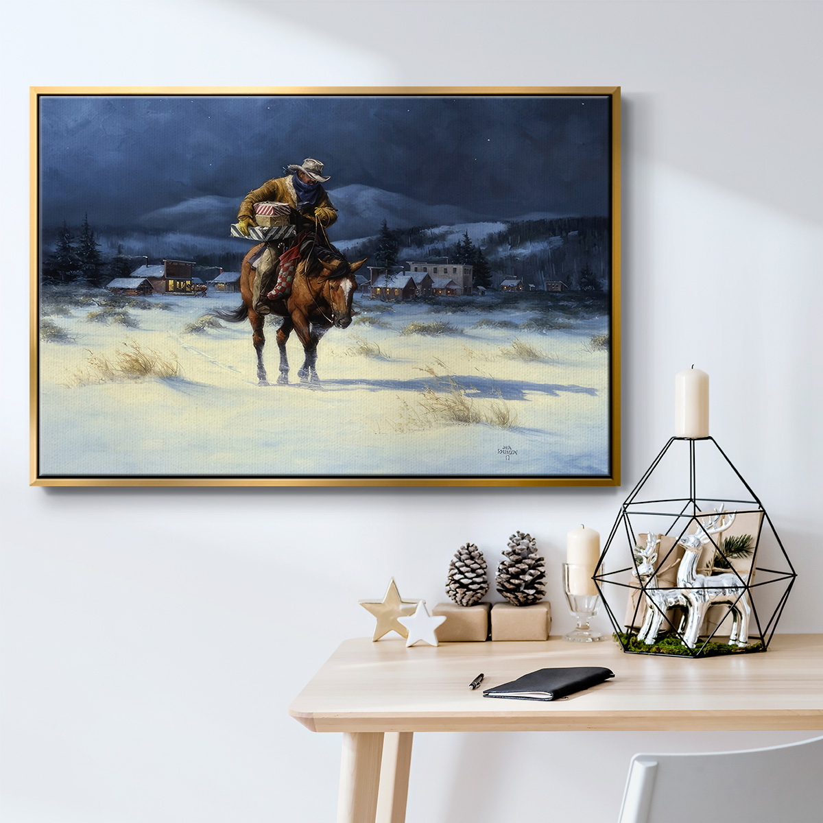 Bringing Christmas Home - Framed Gallery Wrapped Holiday Canvas - 25 x 37 - Gold Frame