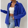 thumbnail image 5 of Ladies Fashion Button up Shirts Classic Solid Color Lapel Casual Long Sleeve Pleated Tee Matching Lightweight Blouse(Blue,XXL), 5 of 5