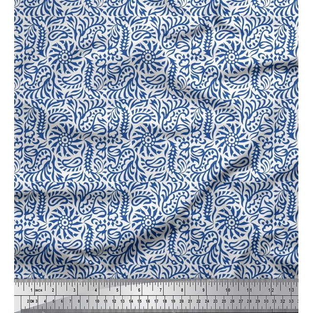 Soimoi Polyester Crepe Fabric Floral & Paisley Block Decor Fabric Printed Yard 42 Inch Wide