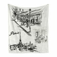 thumbnail image 1 of Eiffel Tower Soft Flannel Fleece Throw Blanket, Paris Sketch Style Cafe Restaurant Landmark Canal Boat Lantern Retro Print, Cozy Plush for Indoor and Outdoor Use, 50" x 60", Black White, by Ambesonne, 1 of 6