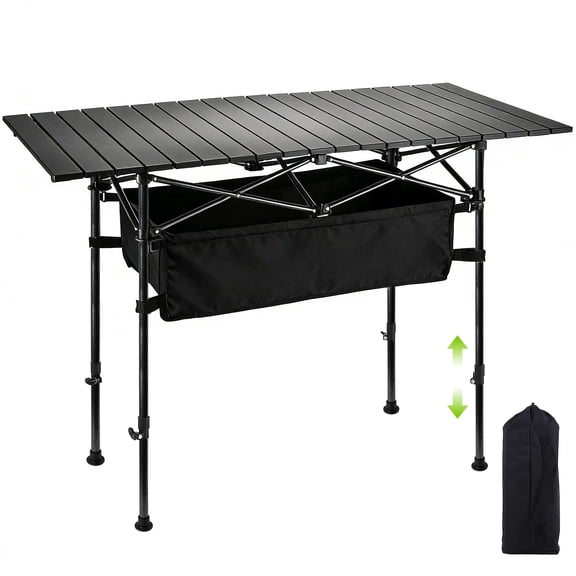 LANDLIT Folding Camping Table, Portable Lightweight Aluminum Roll Up Picnic Table with Adjustable Height & Carry Bag | Camping Table for Indoor & Outdoor Picnic BBQ Backyards Patio Beach