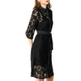 thumbnail image 5 of INSPIRE CHIC Women's Lace Semi Sheer Belted 1/2 Sleeve Button Down Shirt Midi Dress S Black, 5 of 9