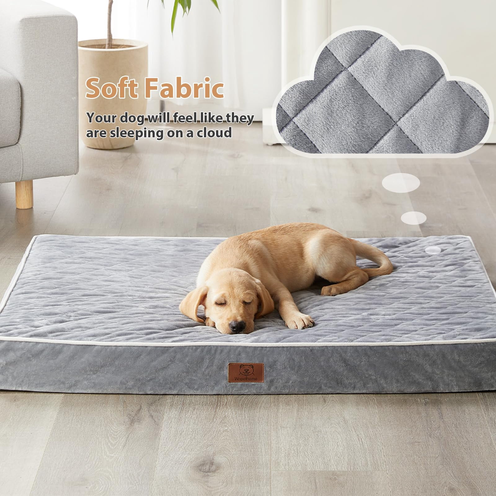 Waterproof Extra Large Dogs Bed With Removable Washable Cover  Multi-needle Quilting Xl Crate For Sized Dog Light Grey