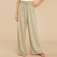 thumbnail image 4 of Pantalones de piernas anchas para mujer con cinturón de cintura elástica, pantalones largos sól MABOTO Pantalones de mujer, 4 of 6
