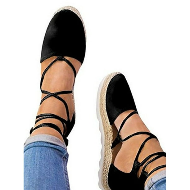 Sprog vision Adskillelse Women's Ladies Flat Wedge Espadrille Lace Tie up Sandals Platform Summer  Shoes - Walmart.com