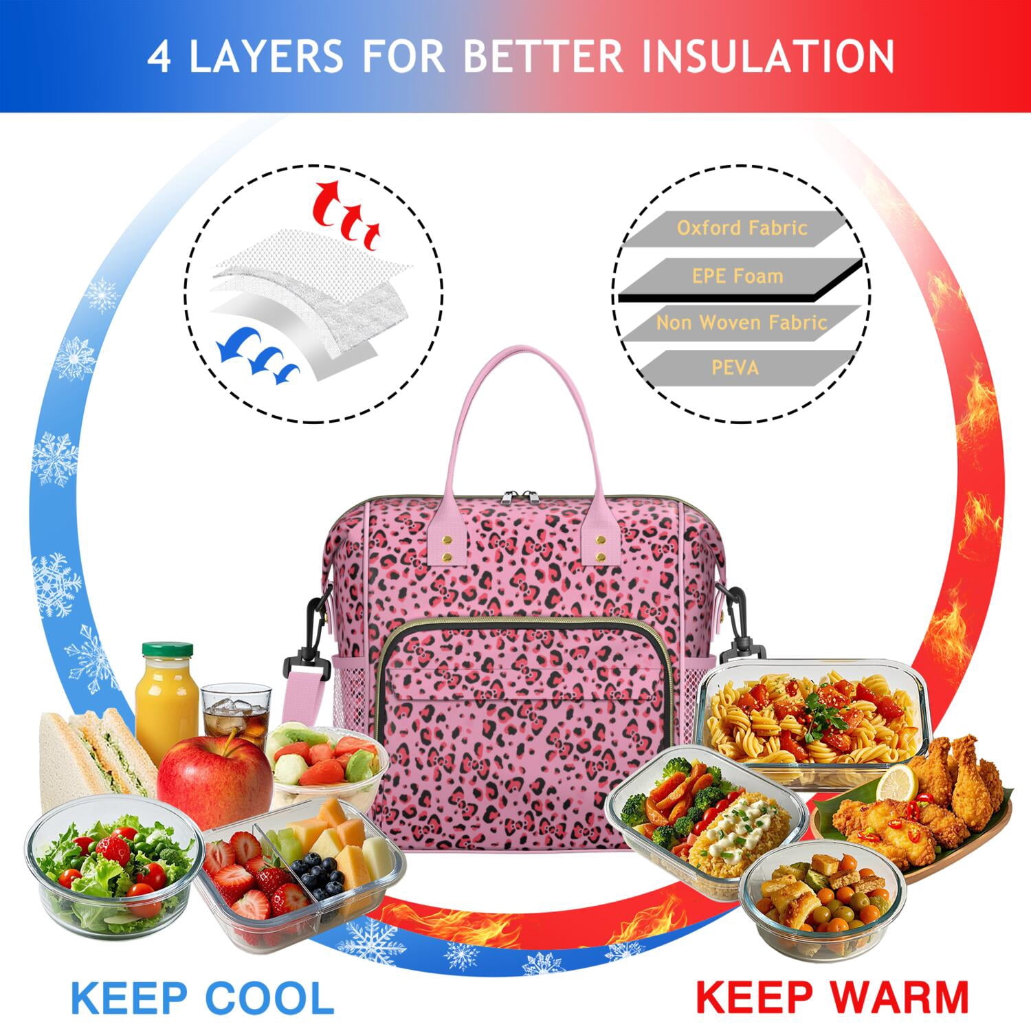 Aesthetic Leopard Insulated Food Storage Bag - Fashionable & Durable Lunch Tote for Men & Women