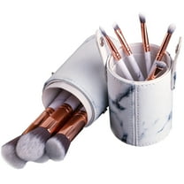 Beautiful White Marble Designed Makeup Brush Set with Cylinder Travel Organizer Case-10 Piece Holiday Gift