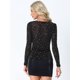 thumbnail image 3 of Blusa de fiesta con escote corazón y manga larga de malla transparente para mujer Negro XS, 3 of 5