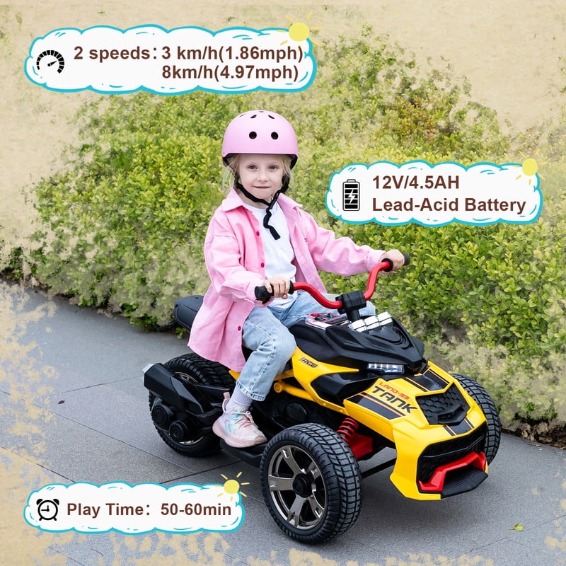 RCB 12V Electric Ride-On,Dual Motors,Music,Up to 5 mph,3 Wheel ATV Style for Kids Ages 3+,Red