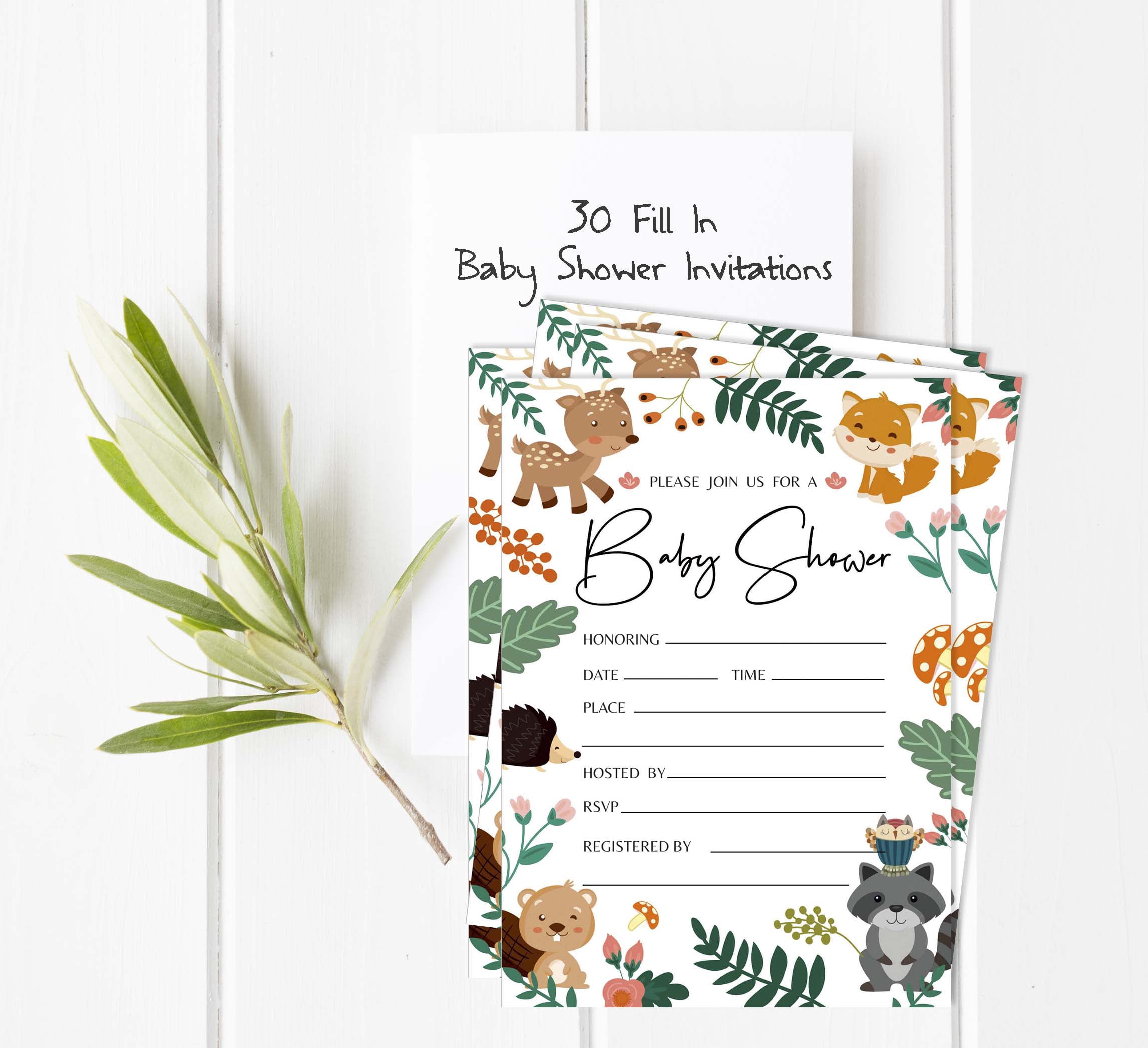 Inkdotpot 30 Fill In StyleBaby Shower Invitation Cards Jungle Animals Gender Neutral Blank Invites
