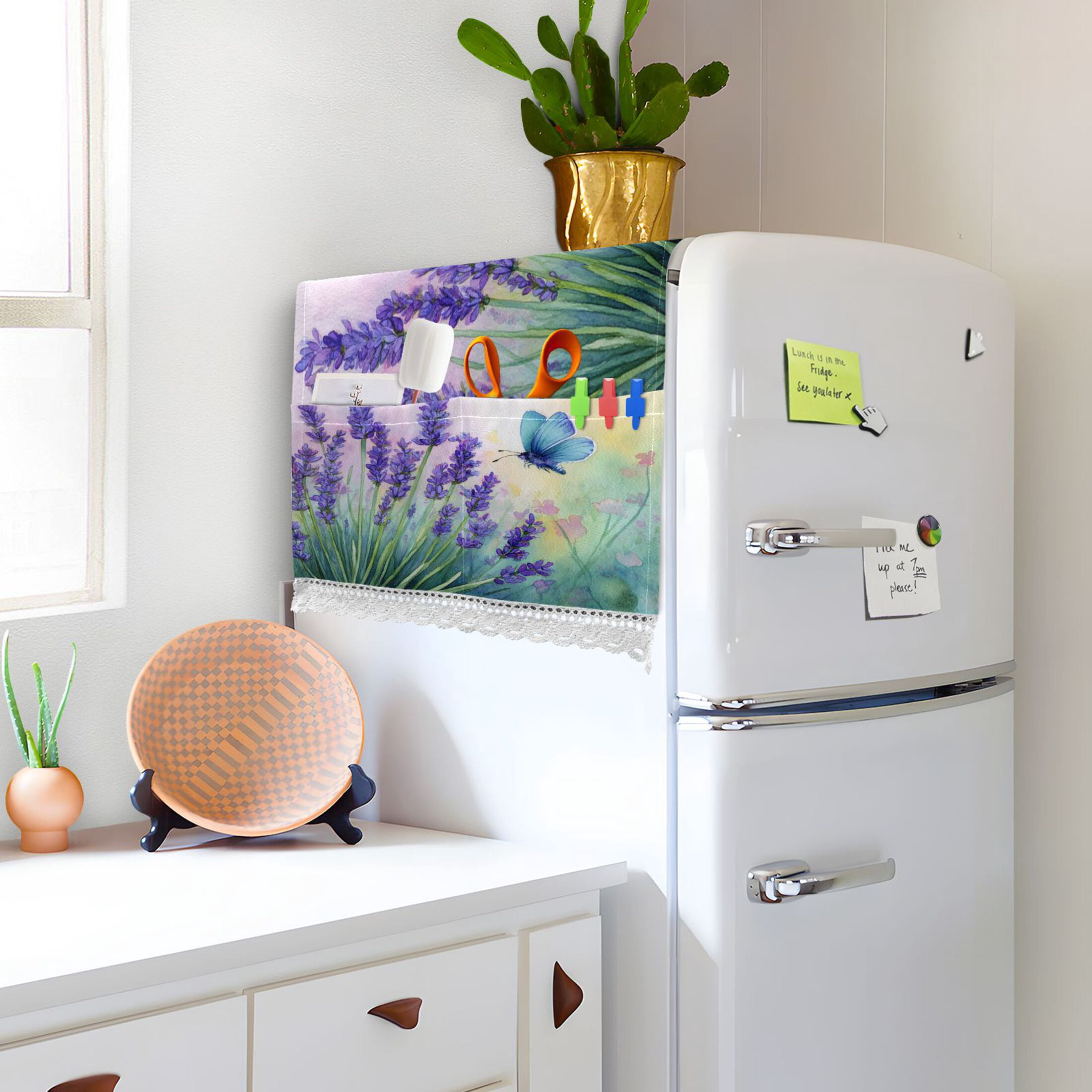 Wobogo Elegant Lavender Butterfly Washing Machine Cover Dustproof Washer Dryer Cover Waterproof Laundry Room Decorative Protector