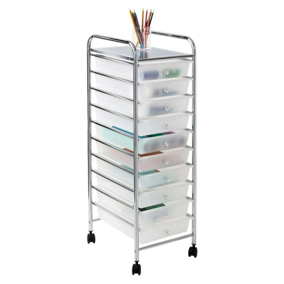 Hello Hobby 10-Drawer Multi-Color Rolling Craft Cart, Clear/Chrome