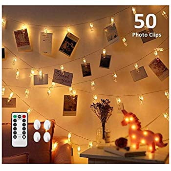 20-50 LED Hanging String Lights Clear Photo Display Clips for Bedroom Dorm Room 