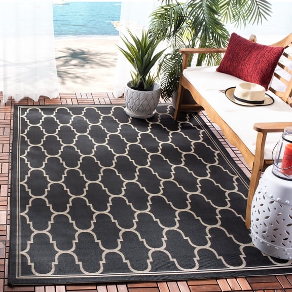 Safavieh Courtyard Eustacia Geometric Indoor/Outdoor Area Rug, Black/Beige, 8' x 11'2"